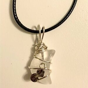 Purple Crystal Beaded Wire-Wrapped Crescent Moon Pendant Necklace